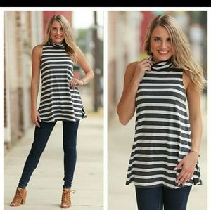 "LAST ONE"...Striped Sleeveless Turtleneck Tunic